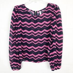 Xhilaration Chiffon Chevron Print Balloon Sleeves Top Size M